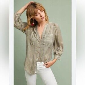 Anthropologie Akemi & Kin Itzel metallic button down blouse size 0